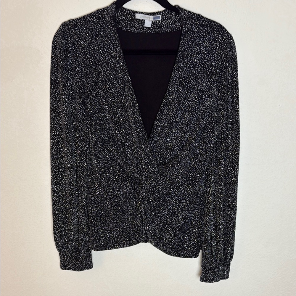 Johnathan Simkhai Black and Gray Sparkle Knot Front Blouse Size M
